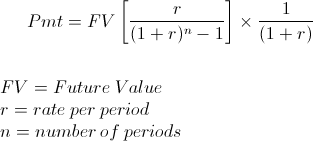 Annuity Due Payment Formula using Future Value